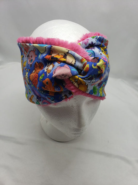 Ear Warmer | Twist Headband Cotton Lycra and Minky Adult OSFM Pokemon/Pink