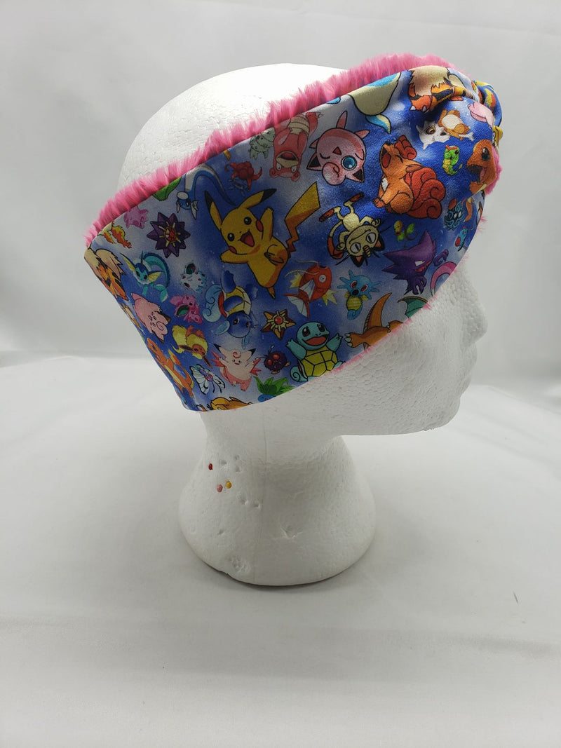 Load image into Gallery viewer, Ear Warmer | Twist Headband Cotton Lycra and Minky Adult OSFM Pokemon/Pink
