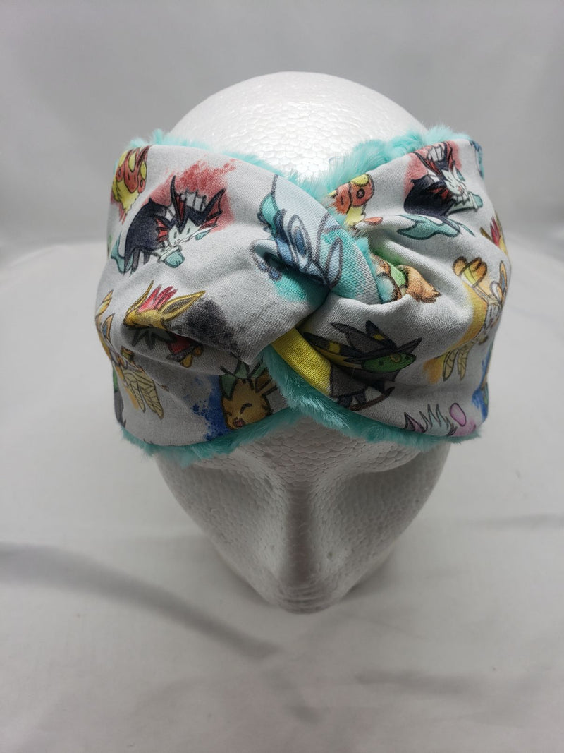 Load image into Gallery viewer, Ear Warmer | Twist Headband Cotton Lycra and Minky Adult OSFM Pokemon Eeveeluti
