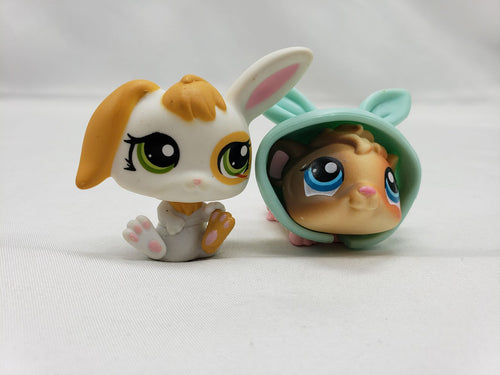 Littlest Pet Shop White Bunny and Brown Guinea Pig #1417 1418