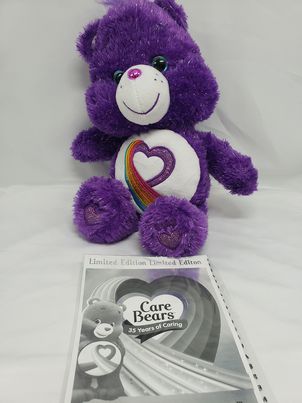 Care Bears 35th Anniversary Rainbow Heart Plush Bear Purple Glitter Limited 2017