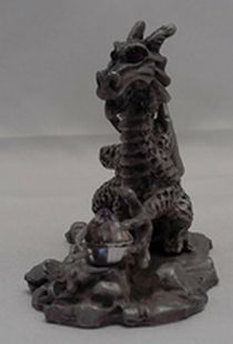Load image into Gallery viewer, Pewter Dragon Figure Crystal Ball Sunglo 1990 Inscription on Bottom
