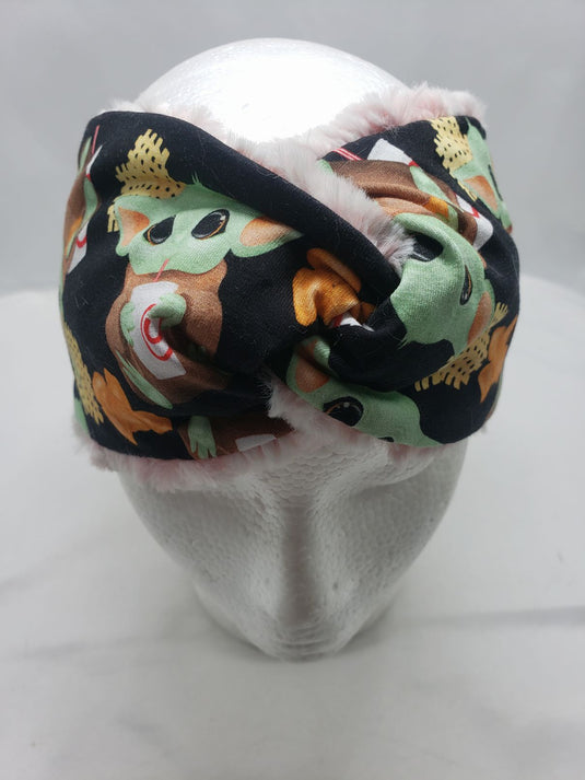 Ear Warmer | Twist Headband Cotton Lycra and Minky Adult OSFM baby yoda/red