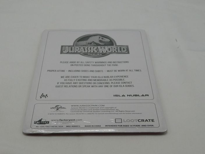 Load image into Gallery viewer, Jurassic World Park Warning Sign Raptor Electrified Fence NEW Loot Crate
