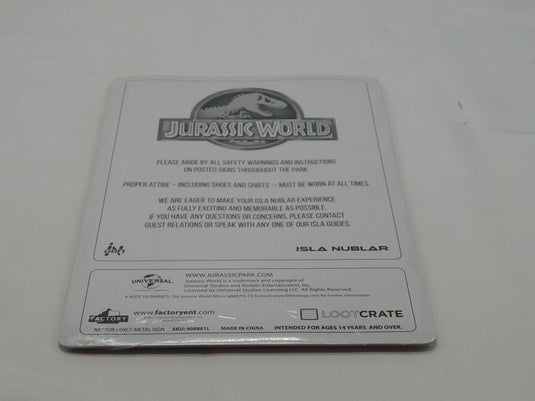Jurassic World Park Warning Sign Raptor Electrified Fence NEW Loot Crate