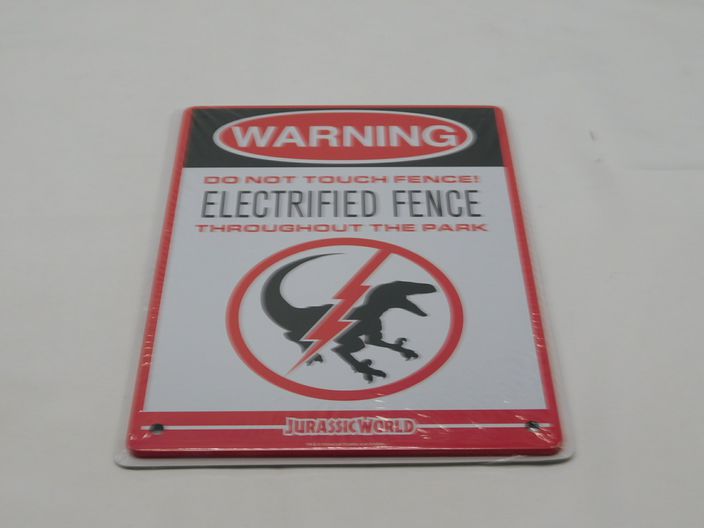 Load image into Gallery viewer, Jurassic World Park Warning Sign Raptor Electrified Fence NEW Loot Crate
