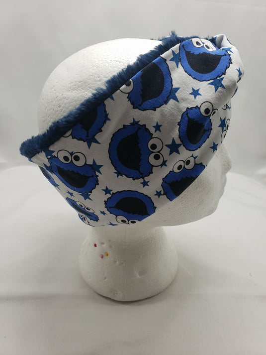 Ear Warmer | Twist Headband Cotton Lycra and Minky Adult OSFM cookie monster/bl