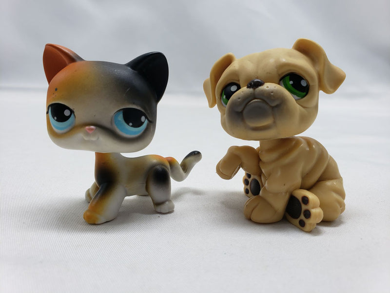Load image into Gallery viewer, Littlest Pet Shop 106 Calico Cat Blue Eyes 107 Bulldog Dog
