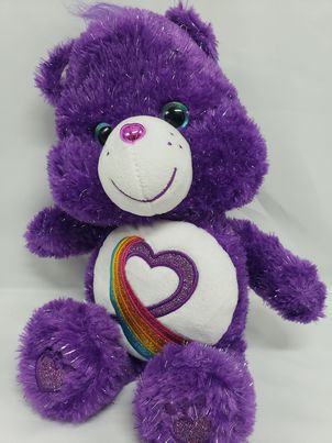 Care Bears 35th Anniversary Rainbow Heart Plush Bear Purple Glitter Limited 2017