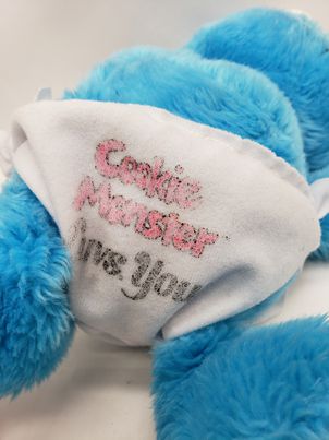 Load image into Gallery viewer, Vintage Hasbro Softies Sesame Street Baby Cookie Monster Plush Rattle 12”
