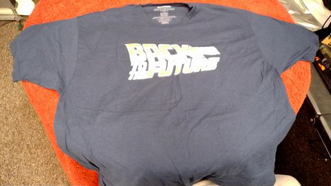 Load image into Gallery viewer, Grey/Black Back to the Future Logo Shirt Size 2XL
