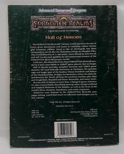 Advanced D&D Forgotten Realms Hall Of Heroes 1989 #9252