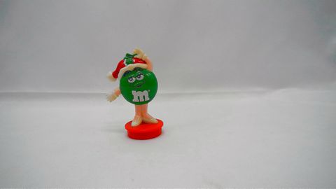 Load image into Gallery viewer, M&amp;M&#39;s 1998 Candy Topper Ms. Green with Santa Hat and Mistletoe (Pre-Owned)

