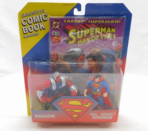 Kenner Massacre & Full Asault Superman Figure 2 Pack & DC Comic Book New Sealed