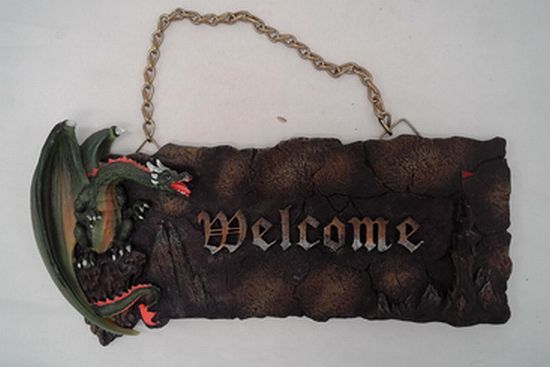 Load image into Gallery viewer, Hanging Welcome Sign with Dragon
