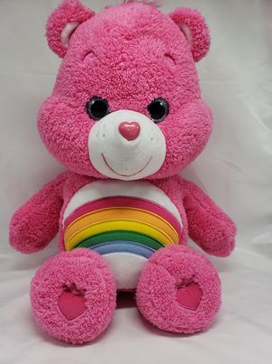 Load image into Gallery viewer, Care Bears Cheer Pink Plush Jumbo 20&quot; Glitter Eyes 2017 Rainbow Just Play
