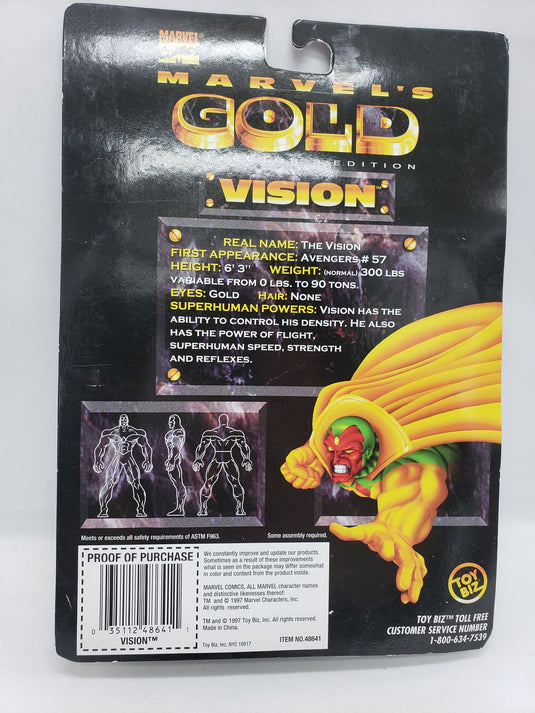 Marvel's Gold Collector's Edition Vision Action Figure Toy Biz 1997