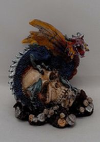 Dragon Stature Figures On Skull Home Decor Collectible 3.5" x 3" Blue
