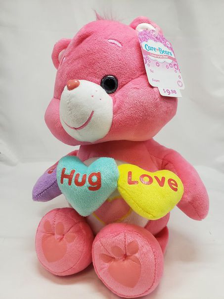 Load image into Gallery viewer, Care Bears 2018 Love A Lot Bear With 3 Valentine Conversation Hearts 88614434209
