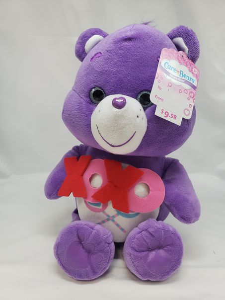 Load image into Gallery viewer, Just Play Care Bear Share XOXO Bear 16&quot; Plush Purple Candy Lollypops Tummy 2018
