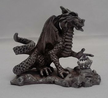 Load image into Gallery viewer, Pewter Dragon Figure Crystal Ball Sunglo 1990 Inscription on Bottom
