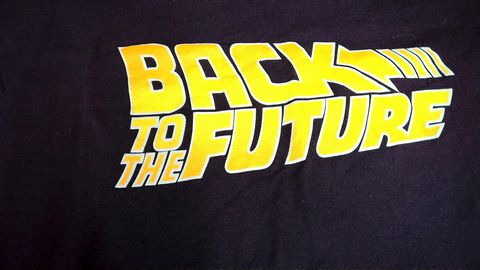 Load image into Gallery viewer, Grey/Black Back to the Future Logo Shirt Size 2XL
